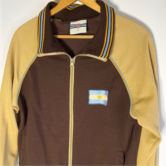 VTG Ace Brand Track Jacket Tan/Brown Retro Striped Argentina Men Size Large - Picture 3 of 6
